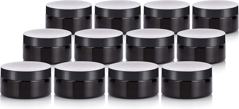 Black PET Plastic (BPA Free) Refillable Low Profile Jar - 8 oz (12 Pack)