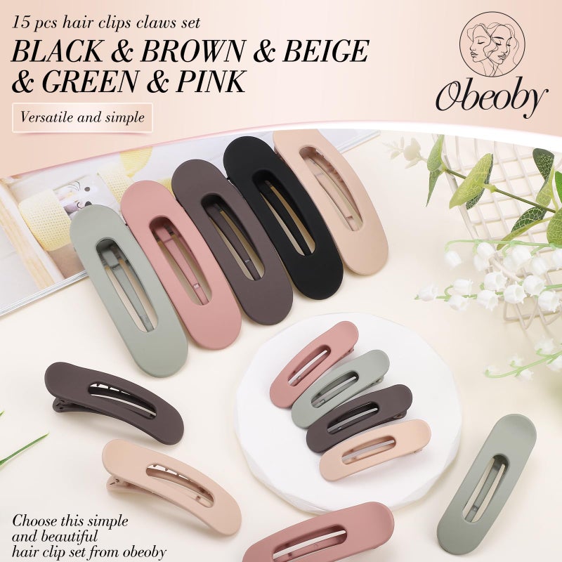 obeoby 15 PCS Flat Claw Clips, 5 Colors Flat Hair Clips 3 Sizes Hair Claws for Women Girls Accessories Barrettes for thick Thin Hair Easter Basket Stuffers Gifts - Image 3