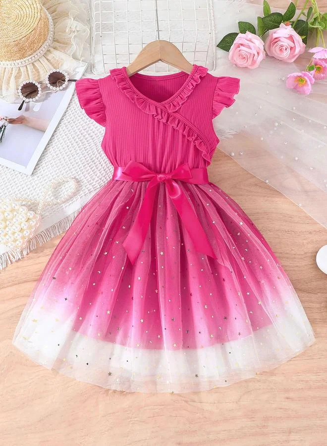 تايك تو Take Two Pink Bow Detail Embellished Mesh Dress