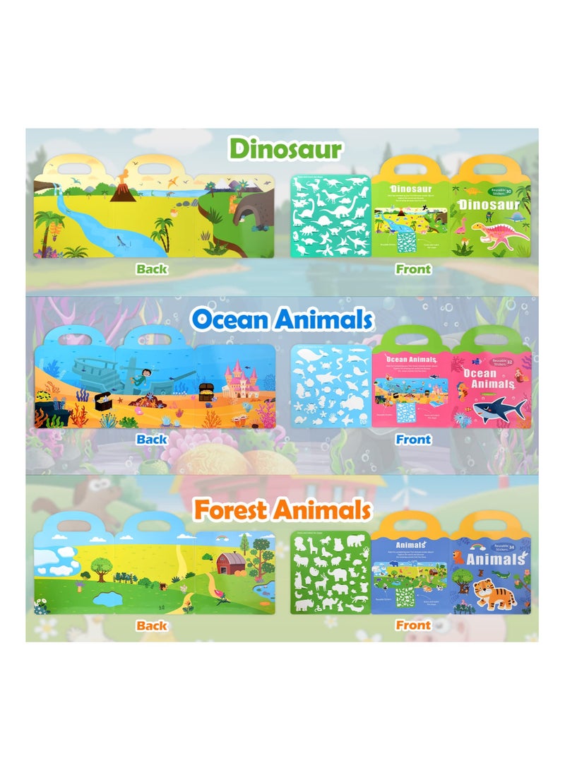 KASTWAVE Sticker Book for Kids 3 Pack Reusable Sticker Books for Toddlers Magnetic Sticker Books for Toddlers Static Toys Ocean Animals Dinosaur Stickers Books for 1 6 Years Educational Toys - Image 2