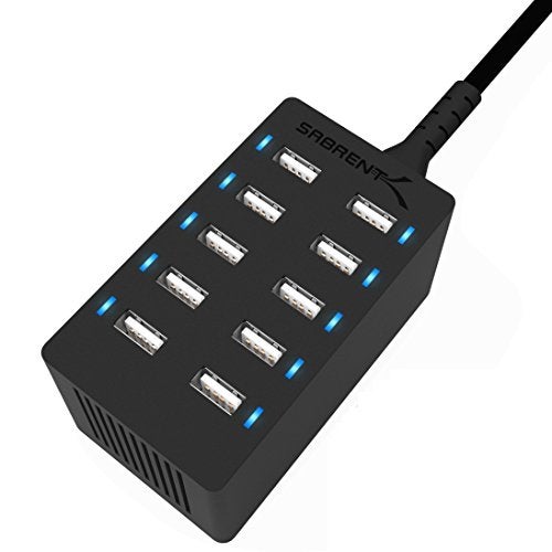Sabrent 60 Watt (12 Amp) 10-Port [UL Certified] Family-Sized Desktop USB Rapid Charger. Smart USB Ports with Auto Detect Technology [Black] (AX-TPCS) - Image 1