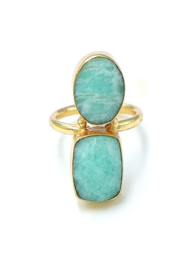 Dua Amazonite Cushion Round Ring | Gold Plated Adjustable Women’s Jewelry - Image 1