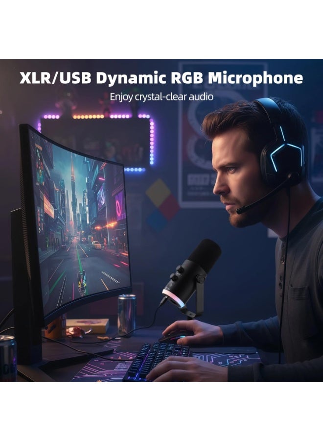 SUNEX XLR/USB Dynamic RGB Microphone with Noise Reduction, Volume Control, Metal Build for Gaming, Recording & Streaming - Image 3