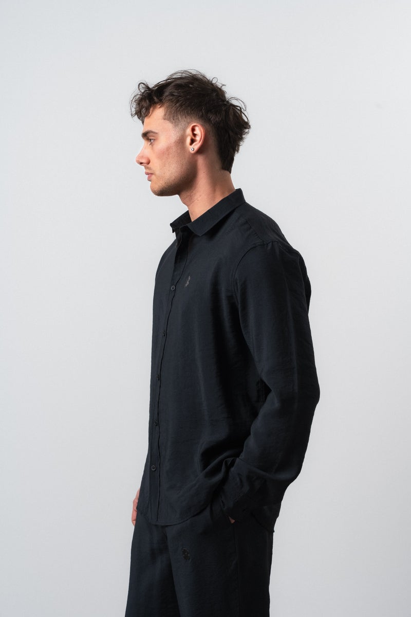 RESPIRE Men's RS Long Sleeve Modal Oversize Shirt Black - Image 4