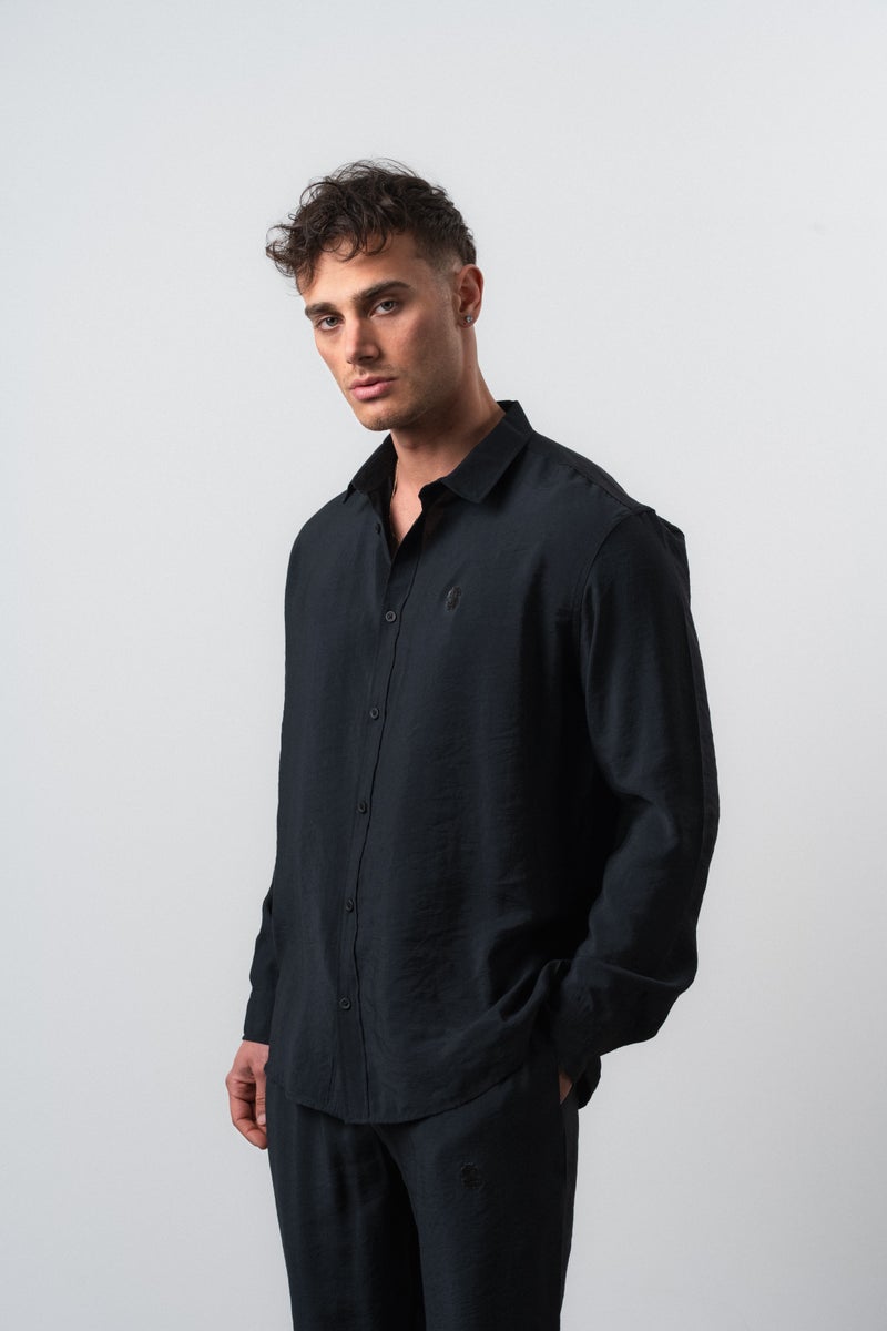 RESPIRE Men's RS Long Sleeve Modal Oversize Shirt Black - Image 3