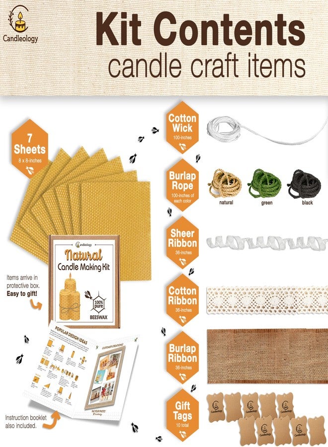 Candleology طقم صنع الشموع بالشمع الطبيعي - طقم لف الشموع للمبتدئين مع 7 أوراق شمع النحل وزينة متعددة لصنع الشموع - Image 2