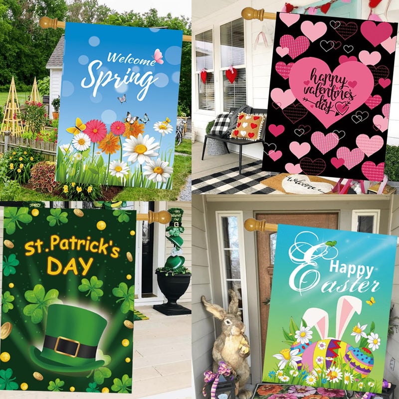 CDLong Seasonal Garden Flag Set of 12 - Double Sided 28 x 40 Inch Large Yard Flags, Outdoor Holiday Decorations for All Seasons, Christmas, Spring, Summer, and Fall - Big House Flags for Outside Decor - Image 5
