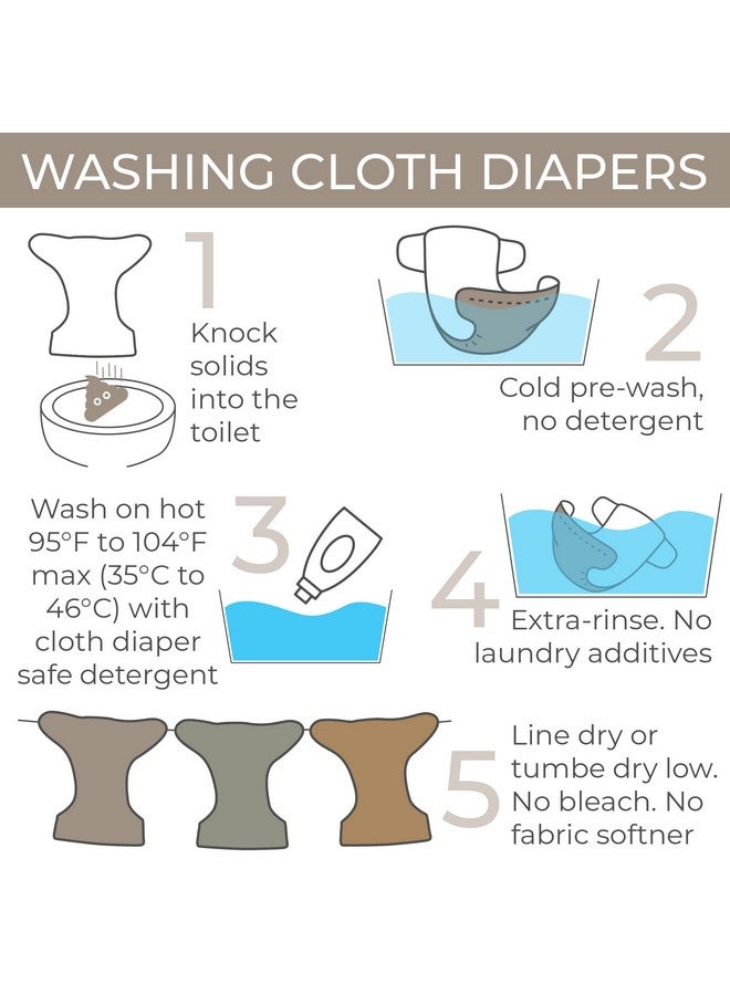 Nora's Nursery Cloth Diapers 7 Pack With 7 Bamboo Inserts & 1 Wet Bag Waterproof Cover Washable Reusable & One Size Adjustable Pocket Diapers For Newborns And Toddlers Down To Earth - Image 3