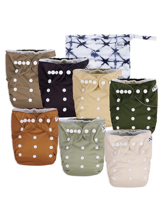 Nora's Nursery Cloth Diapers 7 Pack With 7 Bamboo Inserts & 1 Wet Bag Waterproof Cover Washable Reusable & One Size Adjustable Pocket Diapers For Newborns And Toddlers Down To Earth - Image 2