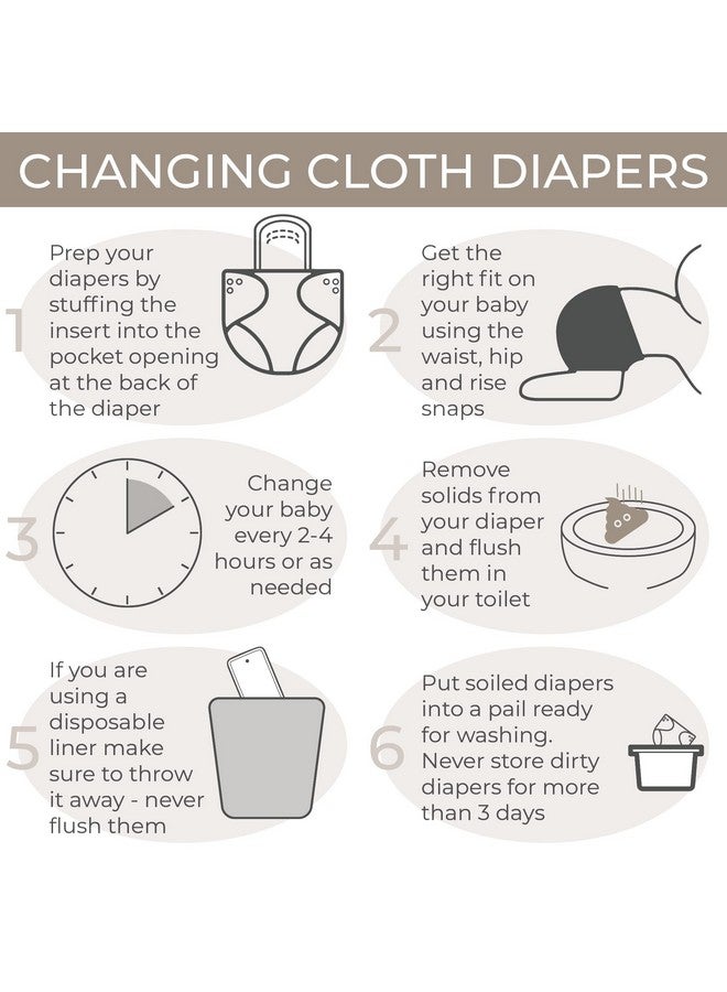 Nora's Nursery Cloth Diapers 7 Pack With 7 Bamboo Inserts & 1 Wet Bag Waterproof Cover Washable Reusable & One Size Adjustable Pocket Diapers For Newborns And Toddlers Down To Earth - Image 4