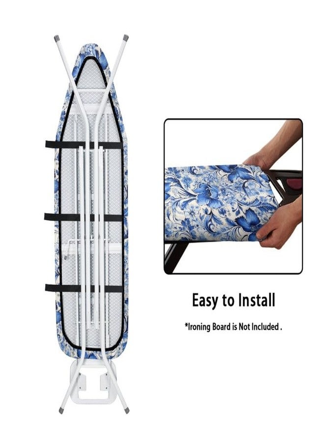 Daulesho Damask Flower Homes Replacement Ironing Board Cover Blue Magnolia Flower Adjustable Elastic Edge Fit, Blue White Porcelain Floral Stain Resistant, Easy Installation - Image 5
