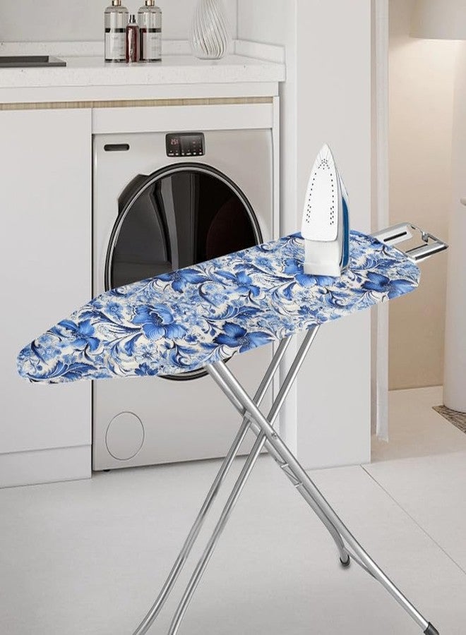 Daulesho Damask Flower Homes Replacement Ironing Board Cover Blue Magnolia Flower Adjustable Elastic Edge Fit, Blue White Porcelain Floral Stain Resistant, Easy Installation - Image 2