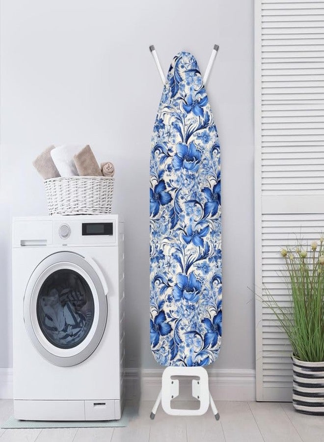 Daulesho Damask Flower Homes Replacement Ironing Board Cover Blue Magnolia Flower Adjustable Elastic Edge Fit, Blue White Porcelain Floral Stain Resistant, Easy Installation - Image 4