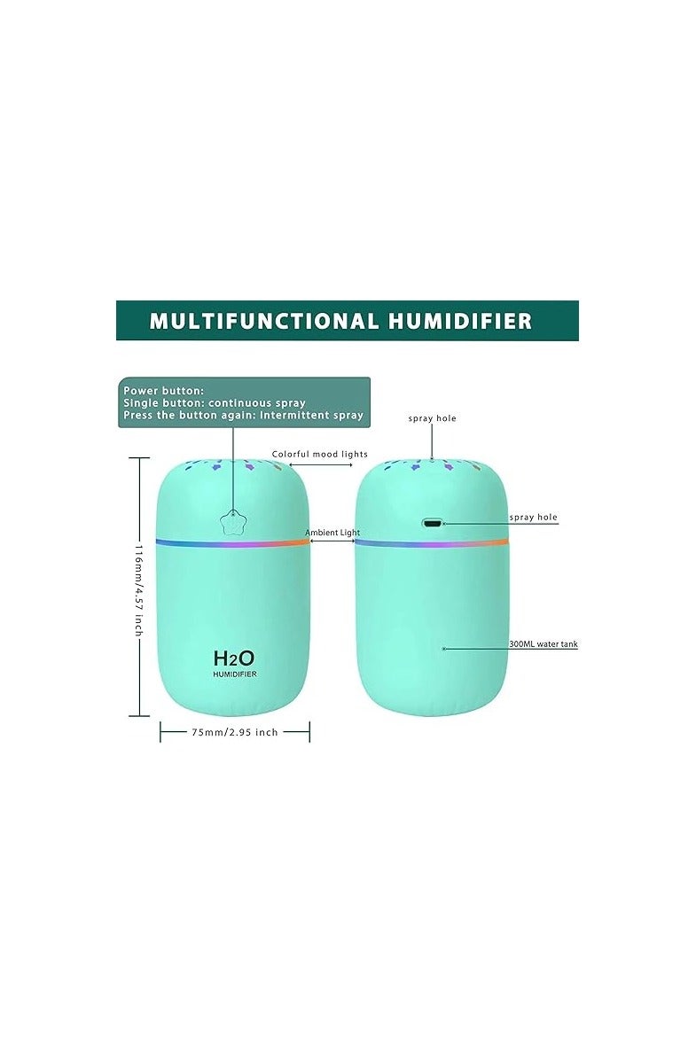 فواحة عطرية محمولة H2O بإضاءة ليلية هادئة ووصلة USB – أخضر - Image 5