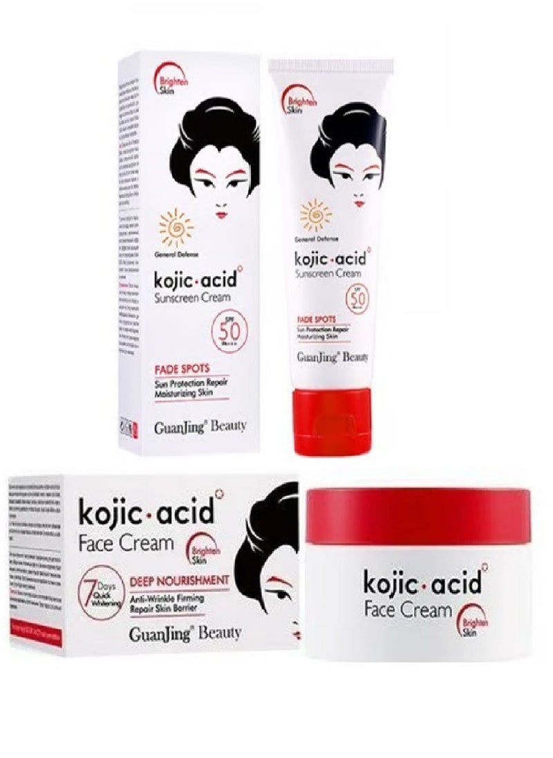 GuanJing Beauty - Kojic Acid Face Cream 50 g And Sunscreen Cream 50 SPF 80 g - Image 1