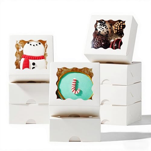 RomanticBaking 3.2" x 3.2" x 1.5" 100PCS Cookies, Soap, Chocolate Truffle, Donut, Macaron, Mini Bakery Boxes with Window - Image 1