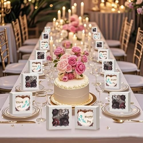 RomanticBaking 3.2" x 3.2" x 1.5" 100PCS Cookies, Soap, Chocolate Truffle, Donut, Macaron, Mini Bakery Boxes with Window - Image 5