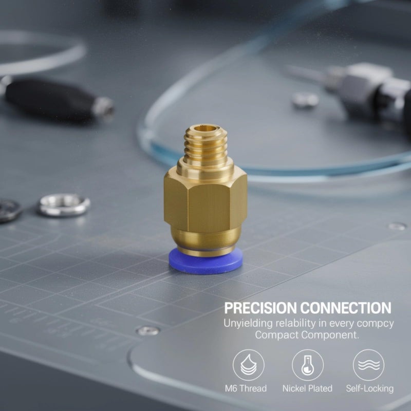M6 Pneumatic Connector Set 20 Pcs Nickel Plated PTFE Push To Connect Fittings - Image 3
