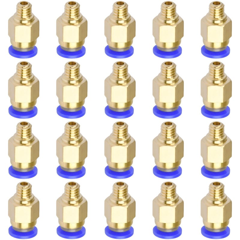 M6 Pneumatic Connector Set 20 Pcs Nickel Plated PTFE Push To Connect Fittings - Image 2