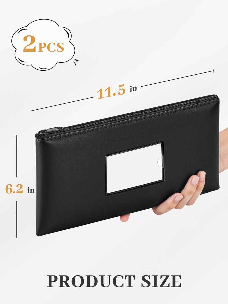 SMARTAKE Money Bags with Zipper, 2-Pack Bank Bags with Label, Waterproof Leather Money Pouches, for Cash Coin Bill Invoice Deposit Receipt Storage and Organize, 11.5 x 6.2 Inches (Black) - Image 2