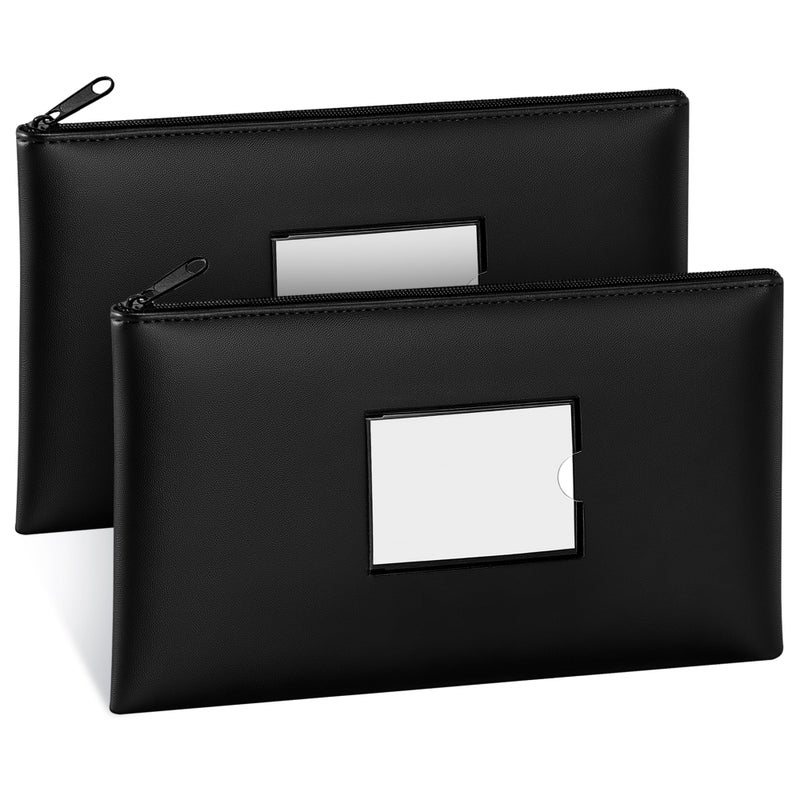 SMARTAKE Money Bags with Zipper, 2-Pack Bank Bags with Label, Waterproof Leather Money Pouches, for Cash Coin Bill Invoice Deposit Receipt Storage and Organize, 11.5 x 6.2 Inches (Black) - Image 1