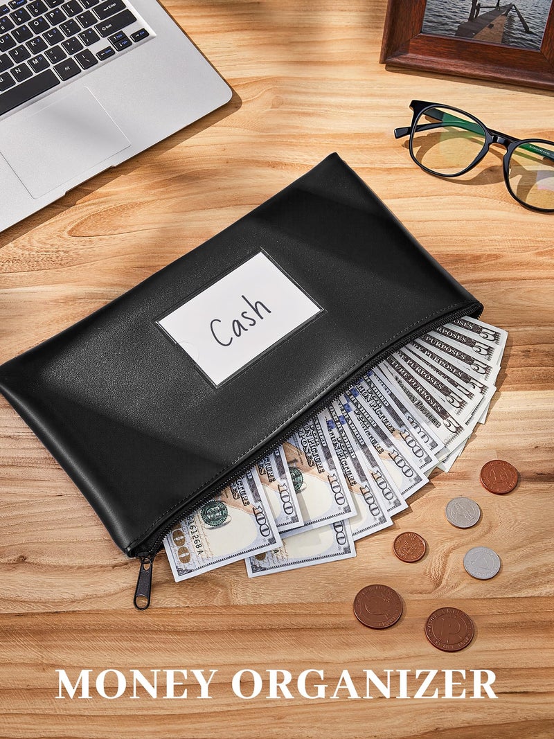 SMARTAKE Money Bags with Zipper, 2-Pack Bank Bags with Label, Waterproof Leather Money Pouches, for Cash Coin Bill Invoice Deposit Receipt Storage and Organize, 11.5 x 6.2 Inches (Black) - Image 3