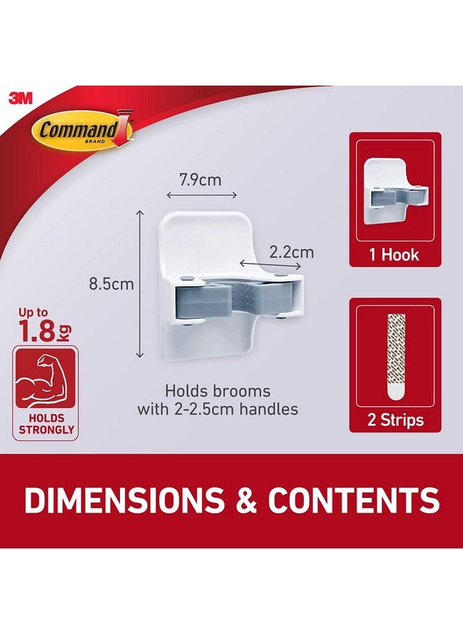Command Broom Gripper,1 Hook And 2 Strips,Self Adhesive,Damage Free Walls, Holds 1.8Kg,White  - Image 3