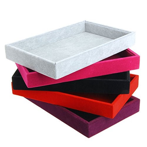 Youngy Velvet Jewelry Tray, Stackable Showcase Display Organizer for Ring Earring Necklace Pendants Bracelet Purple Red - Image 2