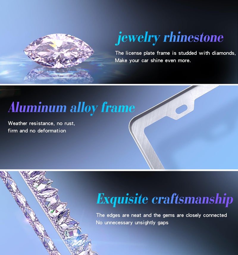 Murimt Purple Bling License Plate Frames 2 Pack Rhinestone Bling License Plate Sparkle Front License Plate Holder Cover Custom Glitter License Plate Frame Bling Car Accessories for Women - Image 4