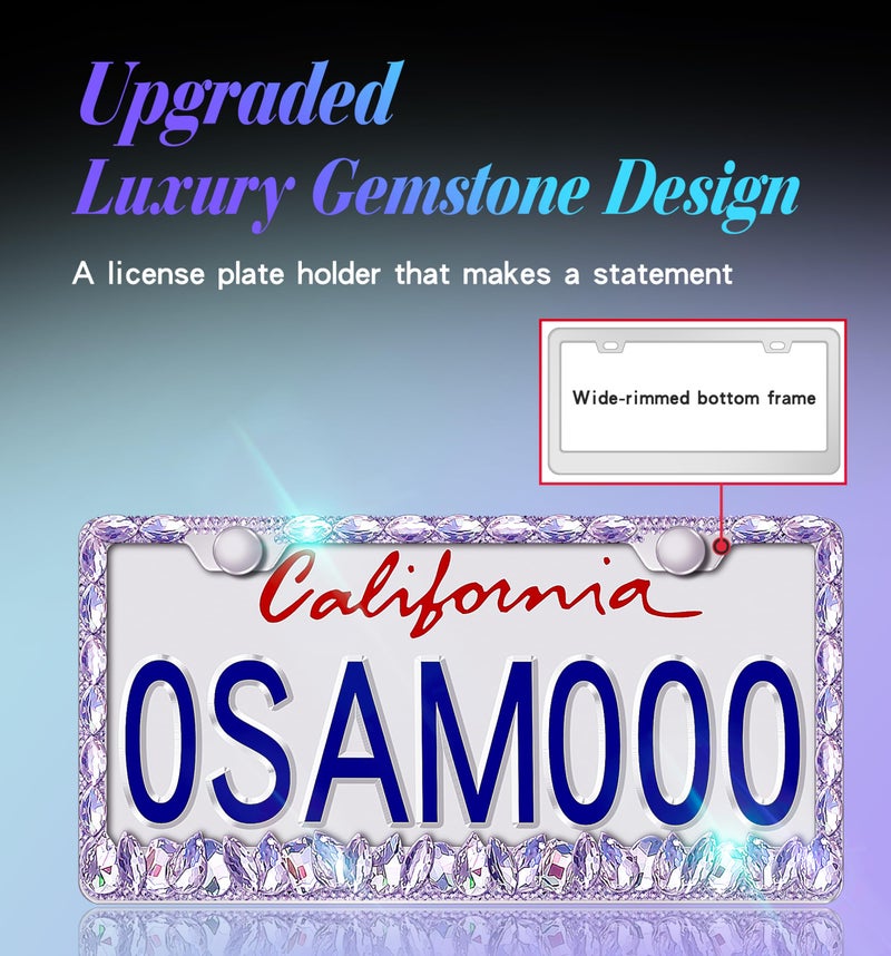 Murimt Purple Bling License Plate Frames 2 Pack Rhinestone Bling License Plate Sparkle Front License Plate Holder Cover Custom Glitter License Plate Frame Bling Car Accessories for Women - Image 3