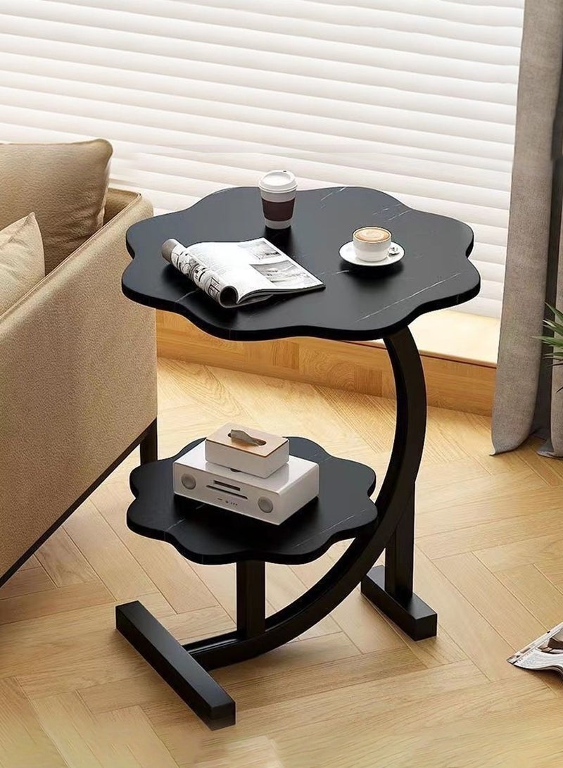 BEIRUI Modern Double-Tier Side Table - Irregular Petal-Shaped Engineered Wood Top with Metal Frame | Versatile for Living Room, Bedroom & Office - Image 1
