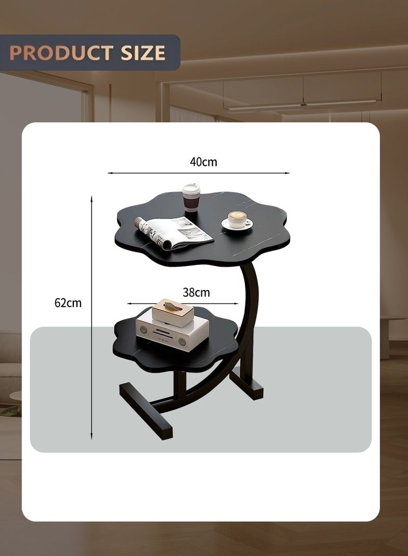 BEIRUI Modern Double-Tier Side Table - Irregular Petal-Shaped Engineered Wood Top with Metal Frame | Versatile for Living Room, Bedroom & Office - Image 2
