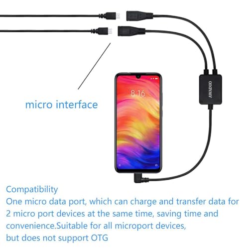 AWADUO 90 Degree Micro USB Male to Female Splitter 1 in 2 Out,Micro USB 1 to 2 Y Splitter Cable High Speed Charging Cable 30cm Length - Image 5