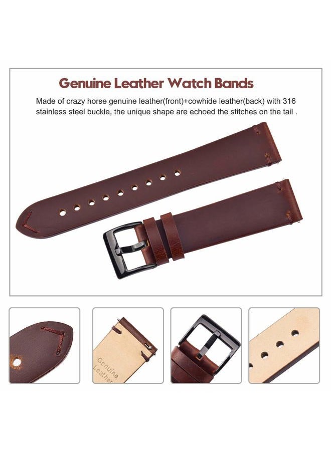 Ritche Quick Release Leather Watch Band 18mm 20mm 22mm Genuine Watch Strap for Men and Women, Coffee/Black, 20mm, Classic - Image 4