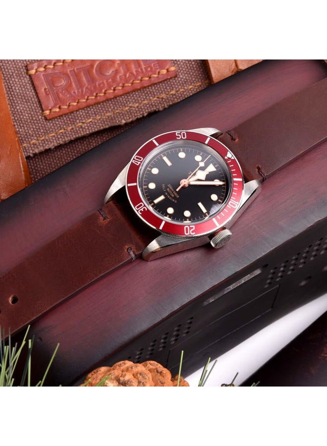 Ritche Quick Release Leather Watch Band 18mm 20mm 22mm Genuine Watch Strap for Men and Women, Coffee/Black, 20mm, Classic - Image 2