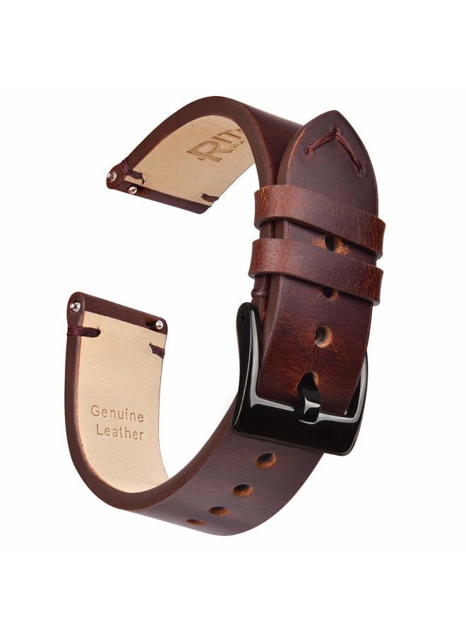Ritche Quick Release Leather Watch Band 18mm 20mm 22mm Genuine Watch Strap for Men and Women, Coffee/Black, 20mm, Classic - Image 1