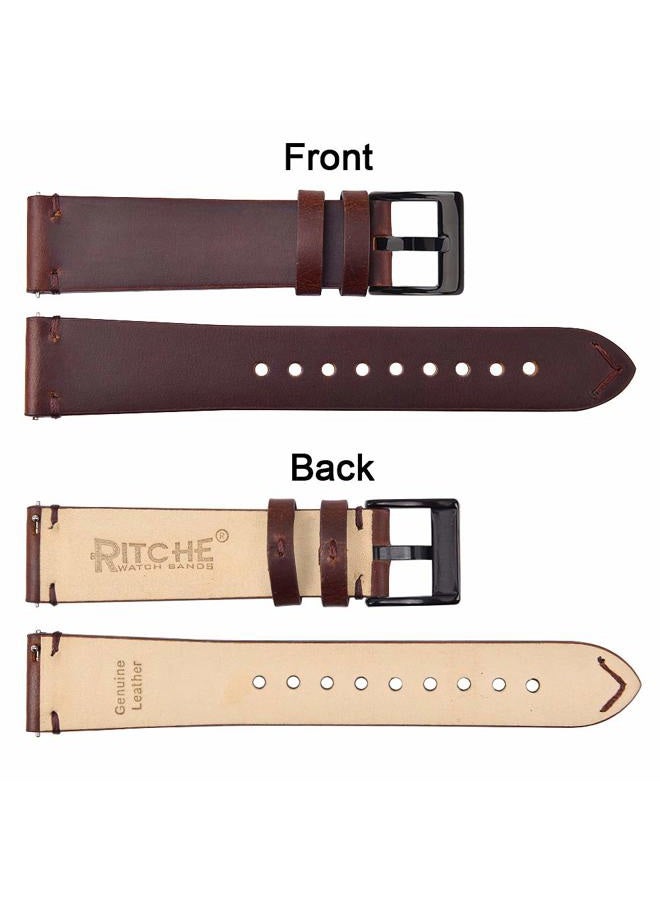 Ritche Quick Release Leather Watch Band 18mm 20mm 22mm Genuine Watch Strap for Men and Women, Coffee/Black, 20mm, Classic - Image 5