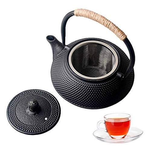 Hwagui - Japanese Cast Iron Teapot With Stainless Steel Infuser For Loose Leaf Tea And Teabags, Cast Iron Tea Kettle Stovetop Safe, 600ml/20oz - Image 1