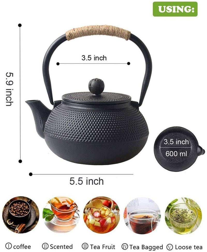 Hwagui - Japanese Cast Iron Teapot With Stainless Steel Infuser For Loose Leaf Tea And Teabags, Cast Iron Tea Kettle Stovetop Safe, 600ml/20oz - Image 2