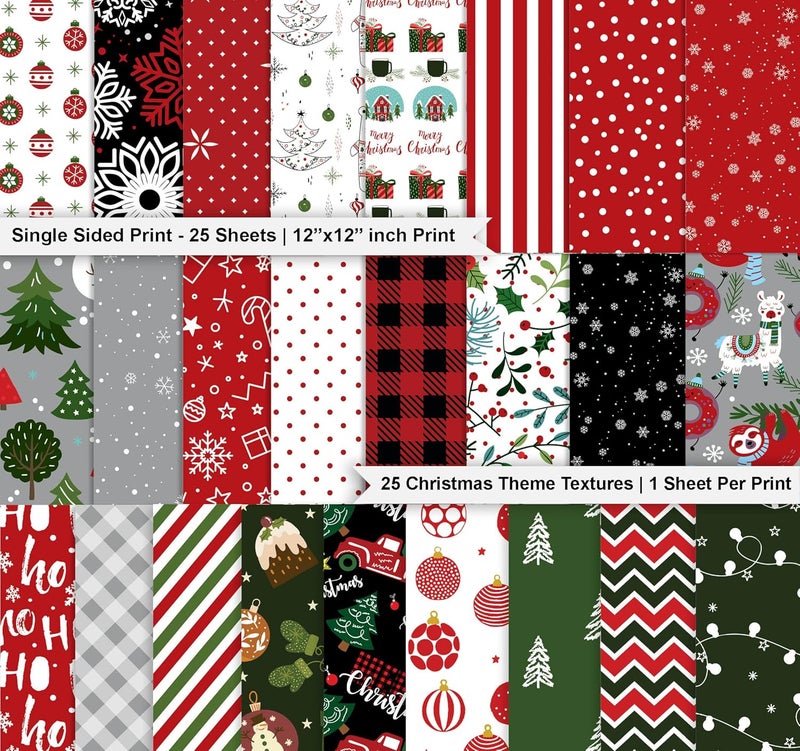 Inkdotpot 25 Sheets Christmas Theme Texture Scrapbook Paper Pad 12x12, Single-Sided Scrapbook Paper- Colorful Cardstock Paper Scrapbooking DIY Decorative Cardmaking Supplies- Journal Craft Paper - Image 2