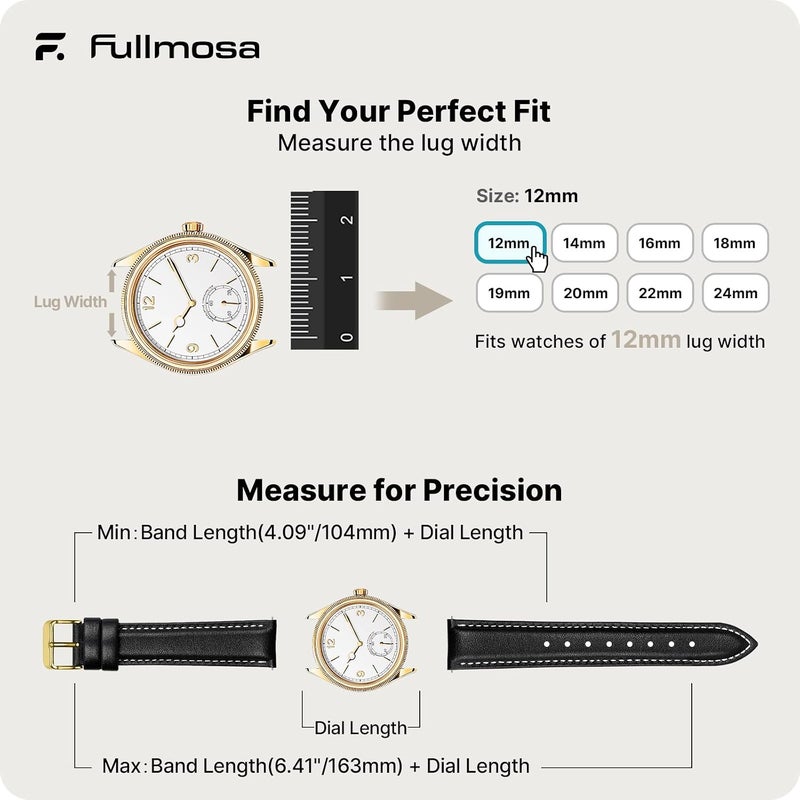Fullmosa Quick Release Leather Watch Strap for Men and Women - Replacement Bands in Various Widths - Image 5