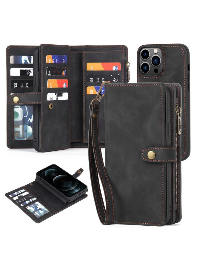 زبون جراب لهاتف iPhone 12 Pro Max مزود بسحاب ومحفظة مغناطيسية قابلة للفصل من الجلد - Image 1