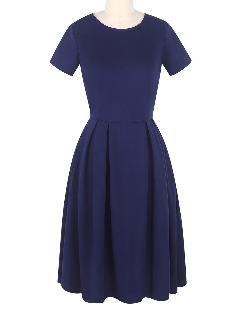 oxiuly Women's Vintage Party Cocktail Dress Elegant Swing Casual Work Dresses with Pockets OX165 (Navy Blue, xx_l) - Image 2