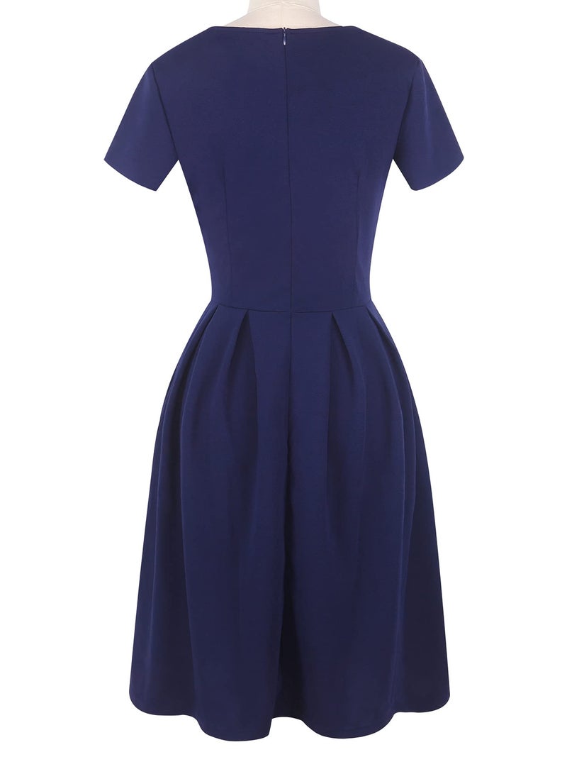 oxiuly Women's Vintage Party Cocktail Dress Elegant Swing Casual Work Dresses with Pockets OX165 (Navy Blue, xx_l) - Image 3