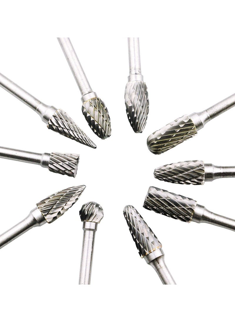 SYOSI - Aluminum Cutting Bits Carbide Burr Set-10 Pieces For Die Grinder Bits Aluminum And Wood Tungsten Carbide burrs Cutter Rotary Burrs Double Cut Set Cutting - Image 1