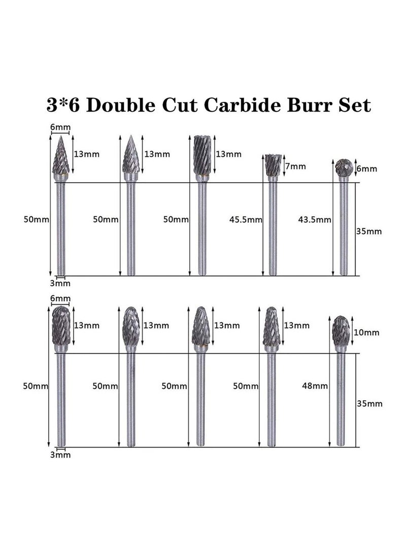 SYOSI - Aluminum Cutting Bits Carbide Burr Set-10 Pieces For Die Grinder Bits Aluminum And Wood Tungsten Carbide burrs Cutter Rotary Burrs Double Cut Set Cutting - Image 1