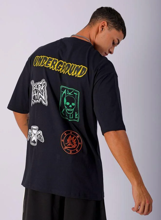 ذا انديان كراج كو Men Oversized Graphic Back Printed Round Neck Tshirt