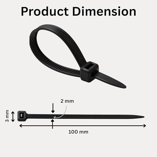 Hian 4-Inch Nylon Cable Ties (100-Pack) – Heavy-Duty, Self-Locking Plastic Straps for Indoor and Outdoor Use – Durable, Adjustable Cable Management Solution (100 mm x 2.5 mm, Black) - Image 2