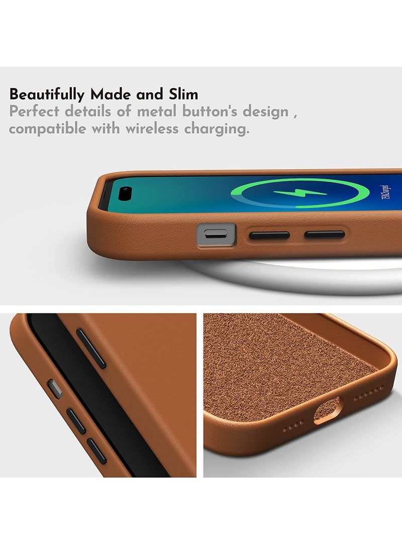 Synthetic Leather Case Compatible with iPhone 14 Pro MAX, Synthetic Leather Case Compatible with iPhone 14 Pro MAX, PU Case (with Metal Buttons & Microfiber Lining) (Brown) - Image 4