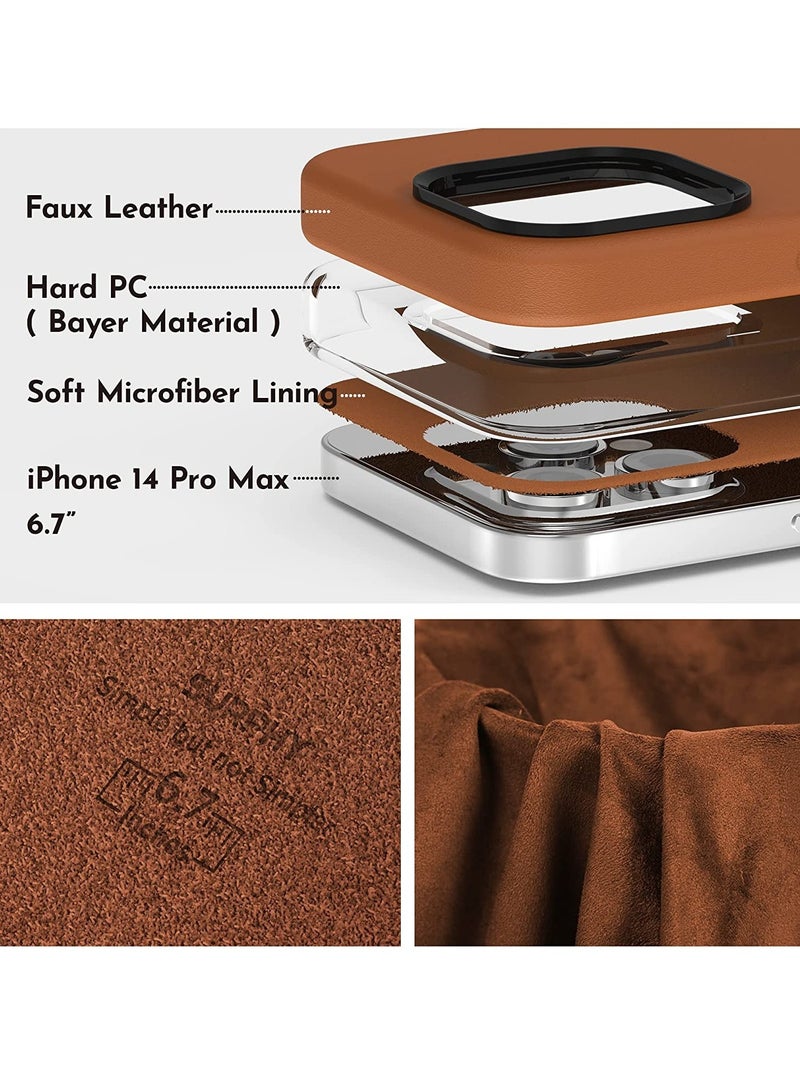 Synthetic Leather Case Compatible with iPhone 14 Pro MAX, Synthetic Leather Case Compatible with iPhone 14 Pro MAX, PU Case (with Metal Buttons & Microfiber Lining) (Brown) - Image 3